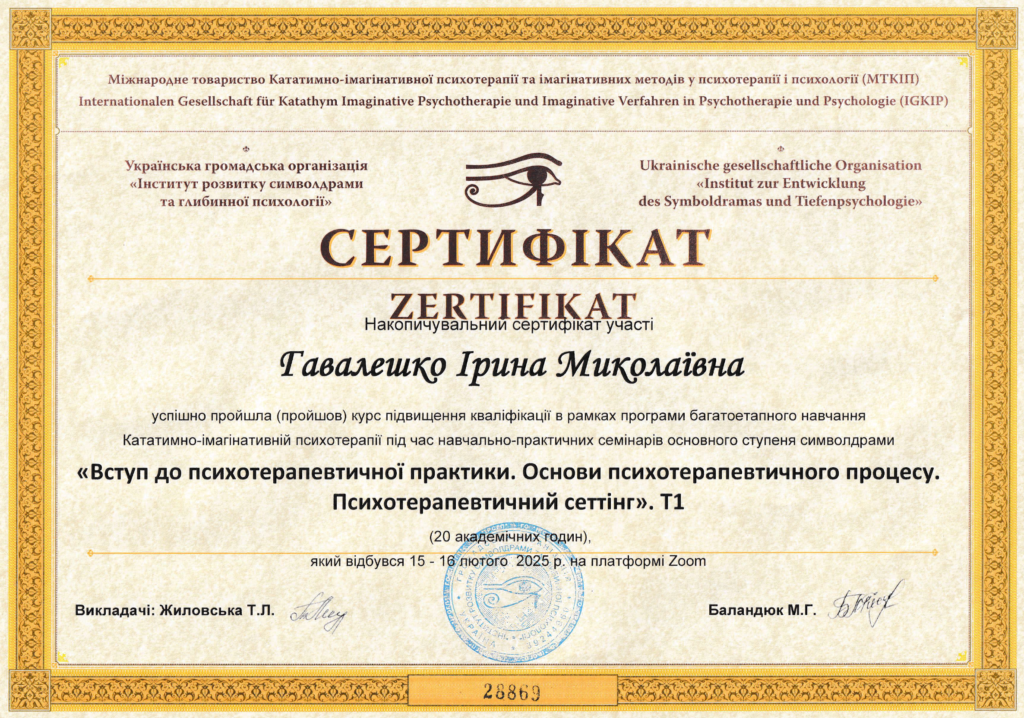 Вступ до психотерапевтичної практики. Основи психотерапевтичного процесу. Психотерапевтичний сеттінг. Т1